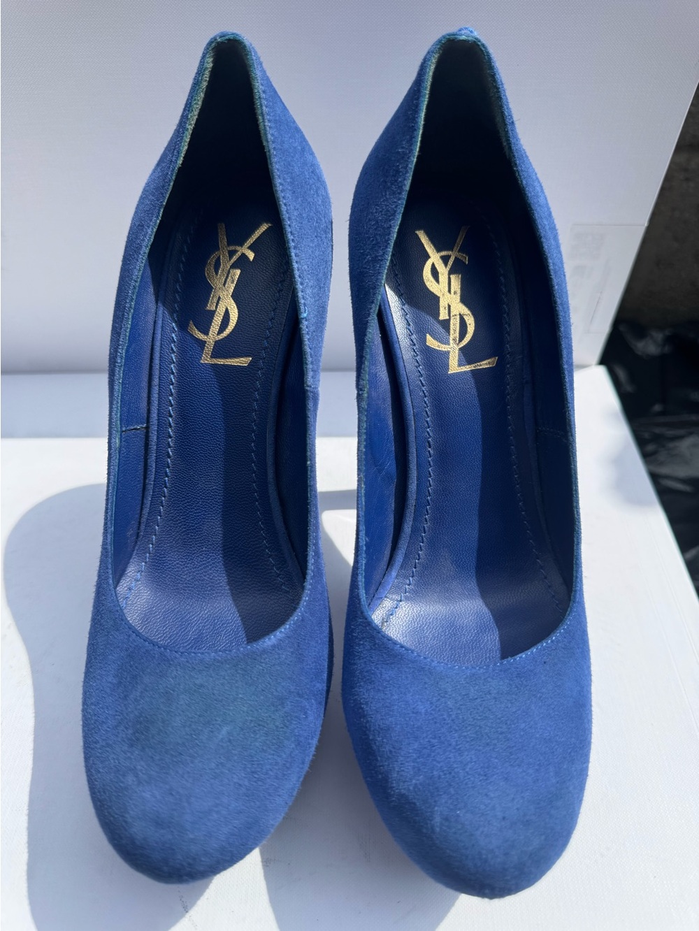 Saint Laurent Cobalt Suede Pointed-Toe Pumps